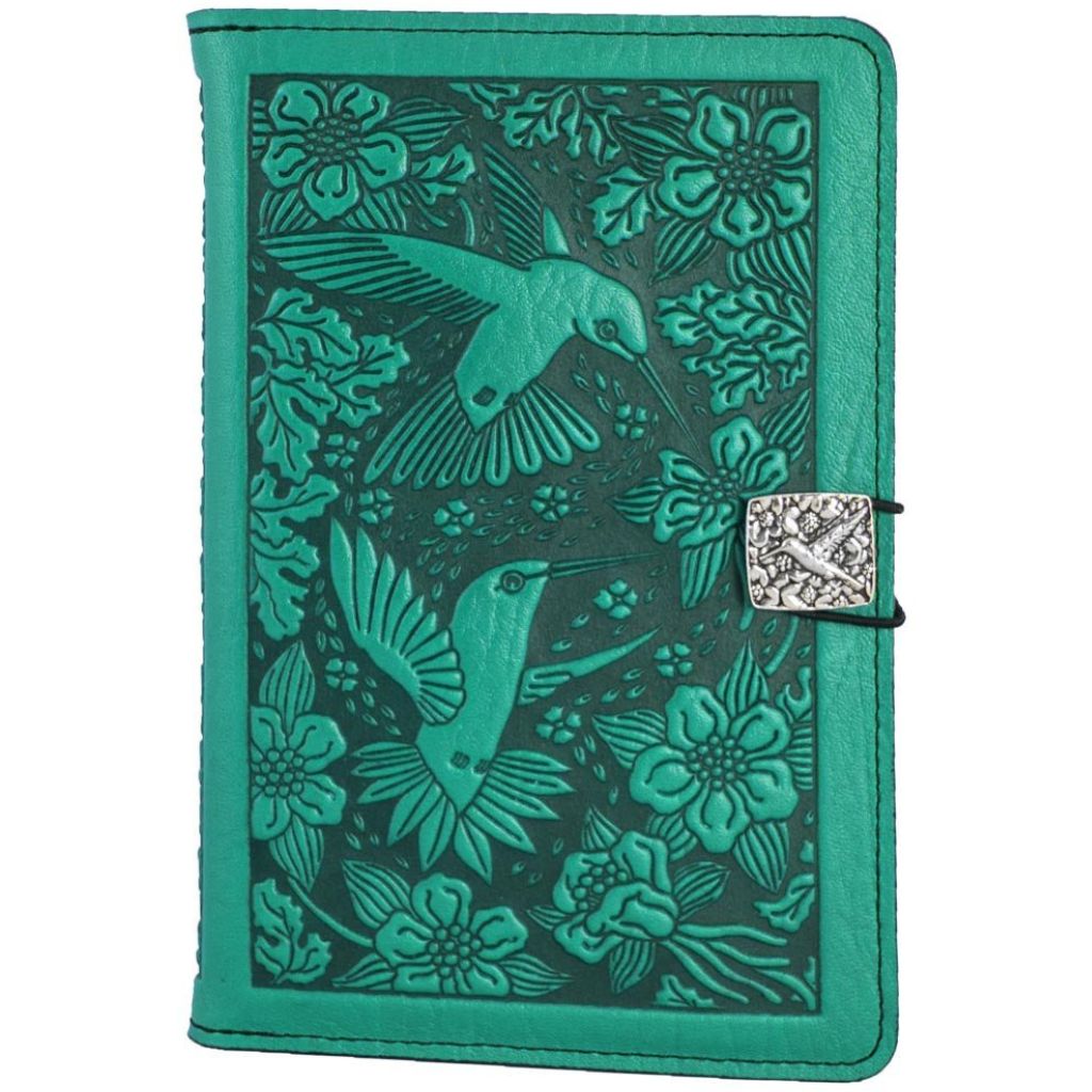 Oberon Design Leather iPad Mini Cover, Case, Hummingbirds, Teal