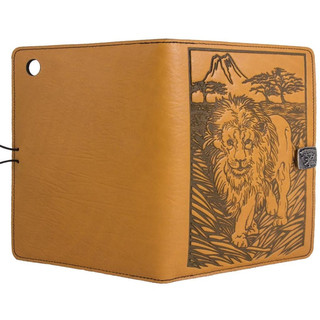 Oberon Design Leather iPad Mini Cover, Case, Lion Marigold - Open