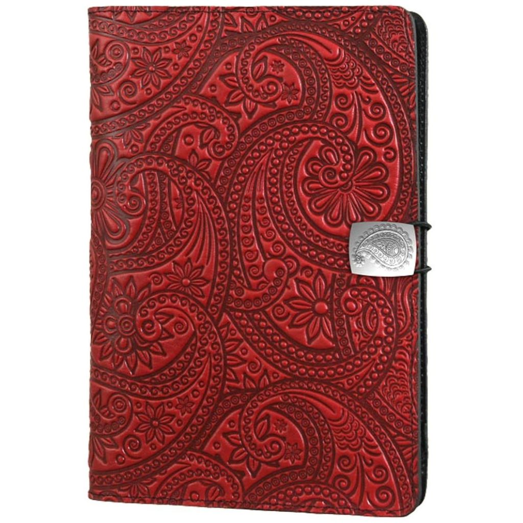 Oberon Design Leather iPad Mini Cover, Case, Paisley, Red