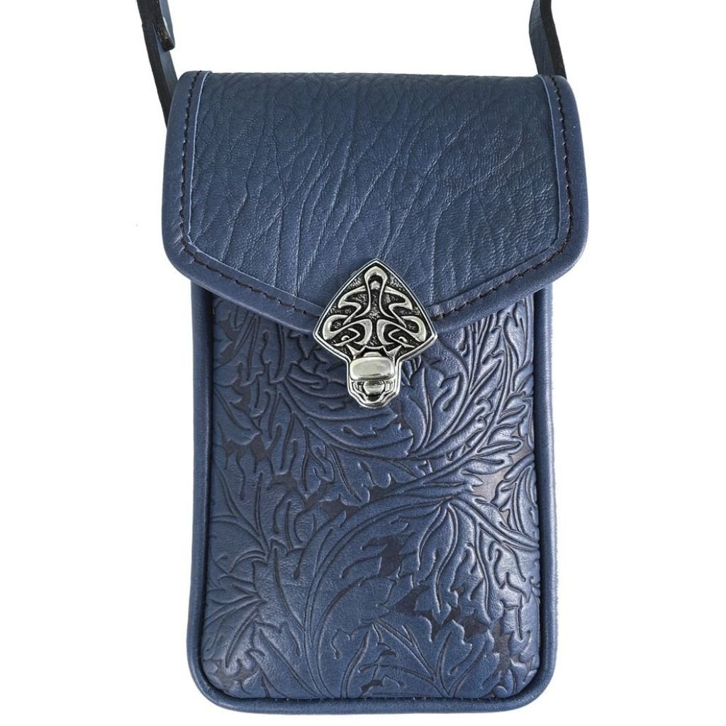 Oberon Design Leather Women's Handbag, Molly, Acanthus in Navy