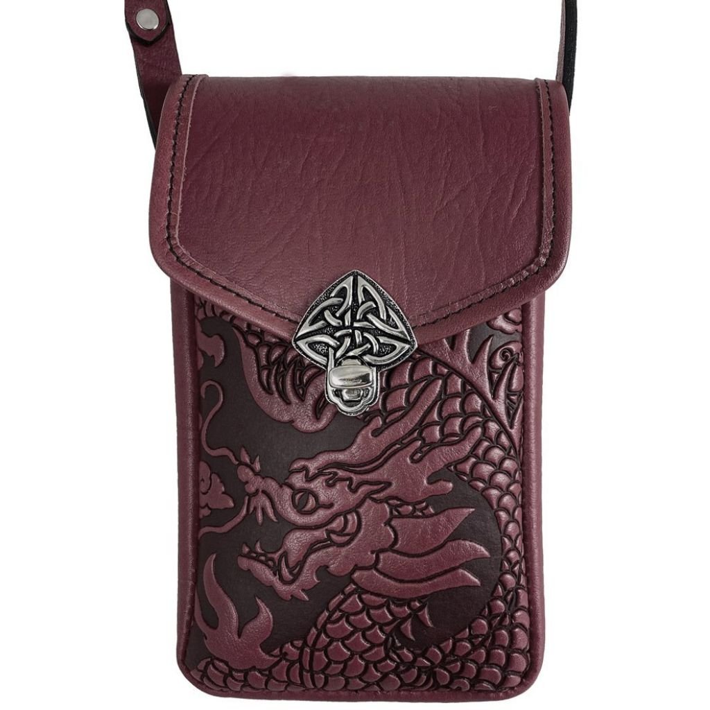 Oberon Design Leather Women&#39;s Handbag, Molly, Cloud Dragon in Wine