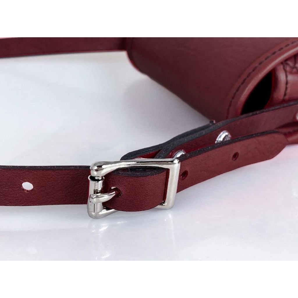 Leather Womenn&#39;s Cross-Body Cell Phone Handbag, Buckle Detail, Wine