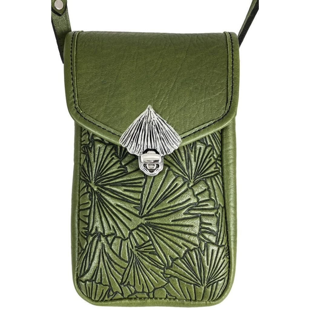 Oberon Design Leather Women's Handbag, Molly, Ginkgo in Fern