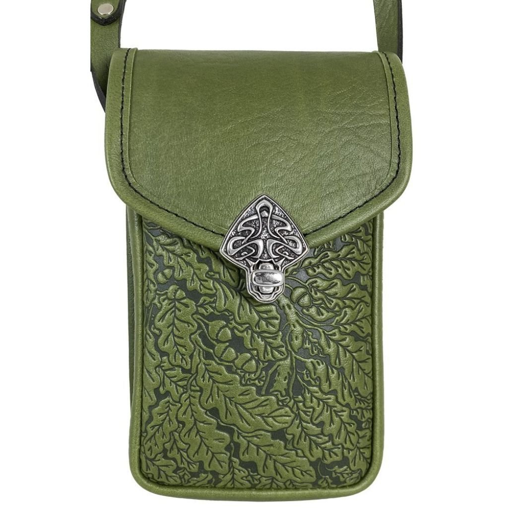 Oberon Design Leather Women&#39;s Handbag, Molly, Oak Leaves in Fern