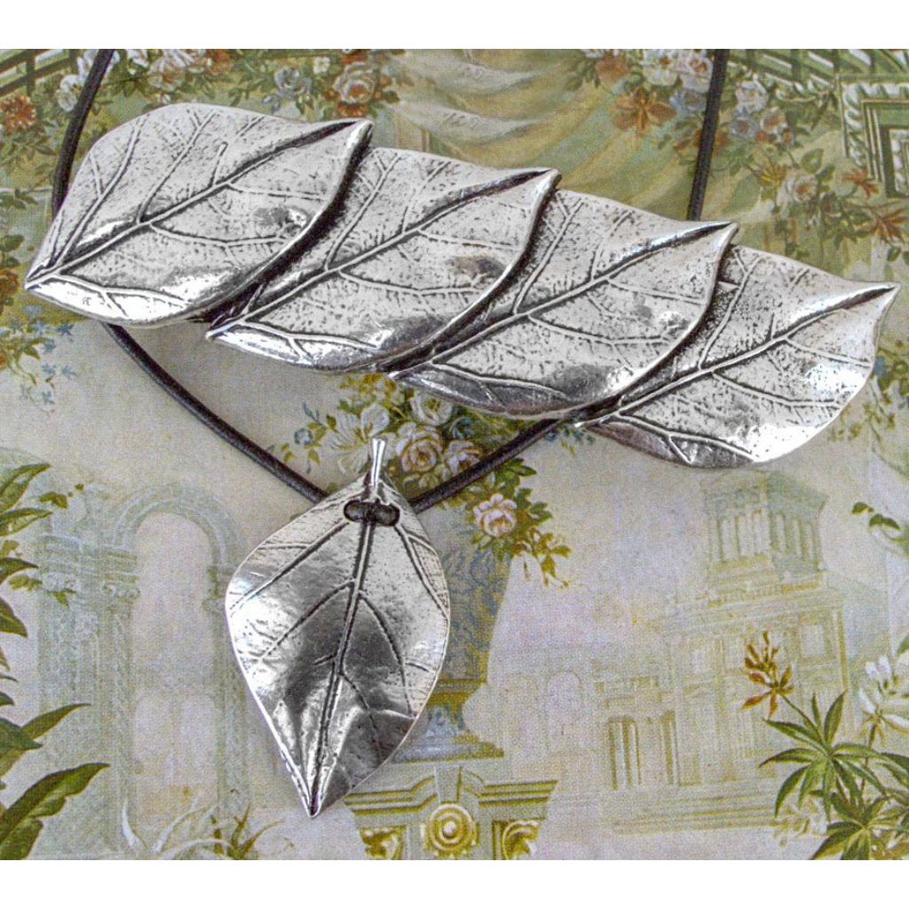 Oberon Design New Leaf Jewelry Set, Hand Cast Hair Clip and Necklace
