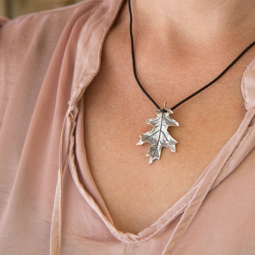 Oberon Design Oak Leaf Hand-Cast Britannia Metal Necklace