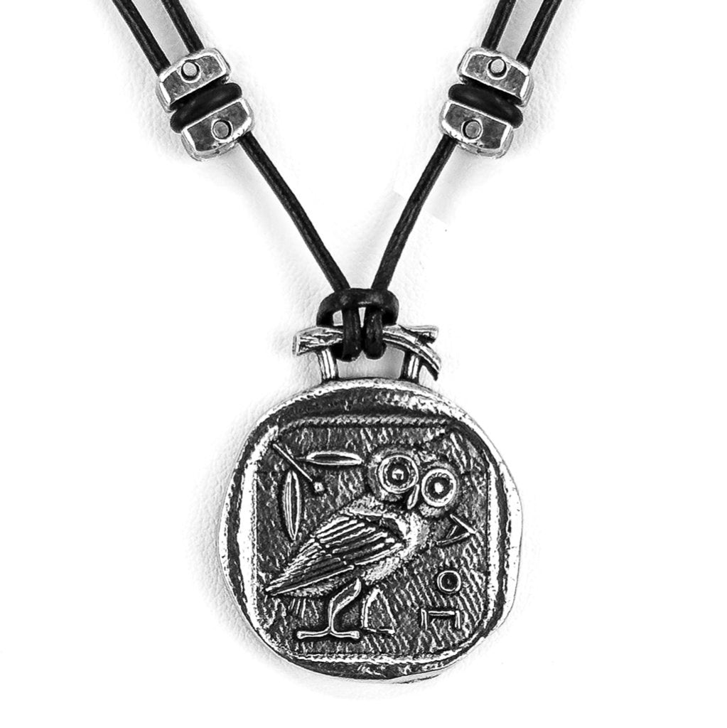 Oberon Design Athena’s Owl Hand-Cast Britannia Metal Necklace