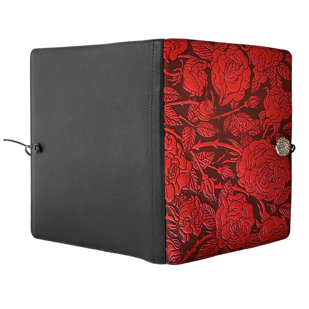 Oberon Design Extra Large Leather Journal, Sketchbook, Wild Rose, Red, Open
