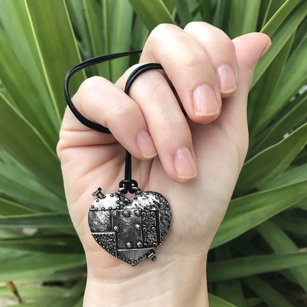 Oberon Design Fearless Heart Hand-Cast Britannia Metal Necklace, Hand