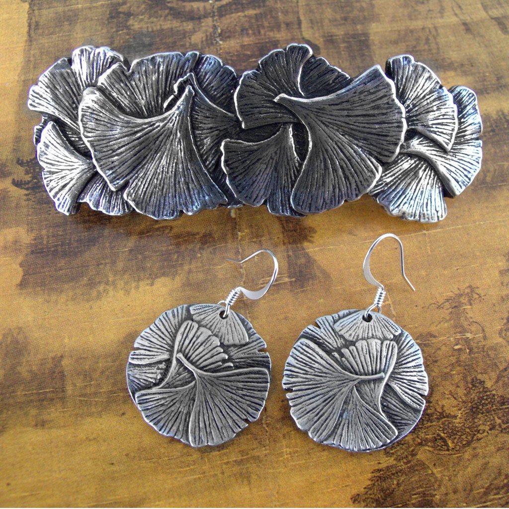 Oberon Design Ginkgo Leaf Jewelry Set II, Hair Clip & Earrings