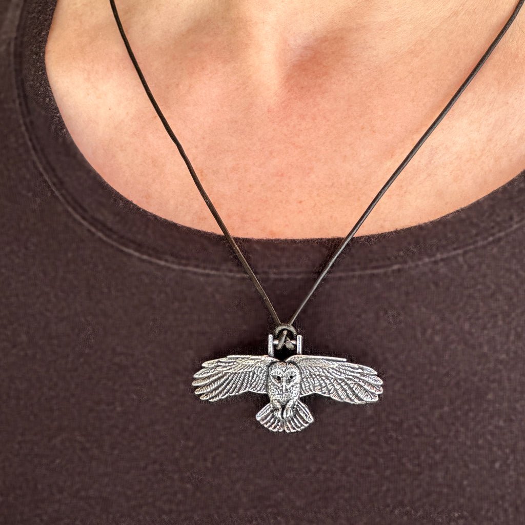 Oberon Design Owl Hand-Cast Britannia Metal Necklace