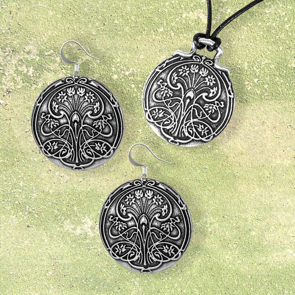 Oberon Design Hand Cast Jewelry Set Pond Lily Necklace Earrings