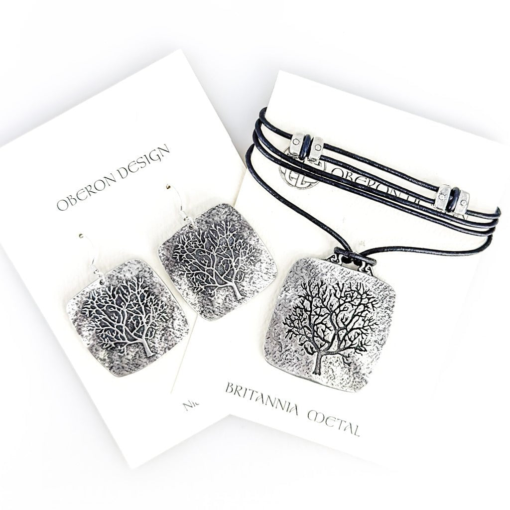 Oberon Design Jewelry Set, Rune Tree Necklace &amp; Earrings, Cards