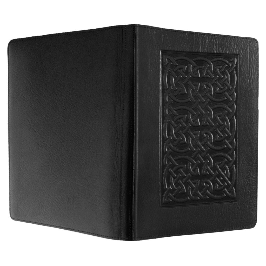 Oberon Design Large Leather Notebook Portfolio, Bold Celtic, Open