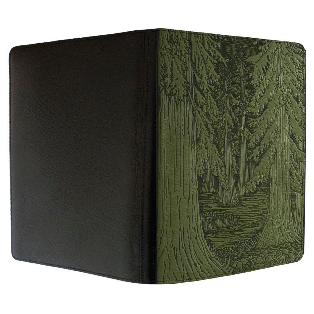 Oberon Design Large Leather Notebook Portfolio, Forest, Fern, Open