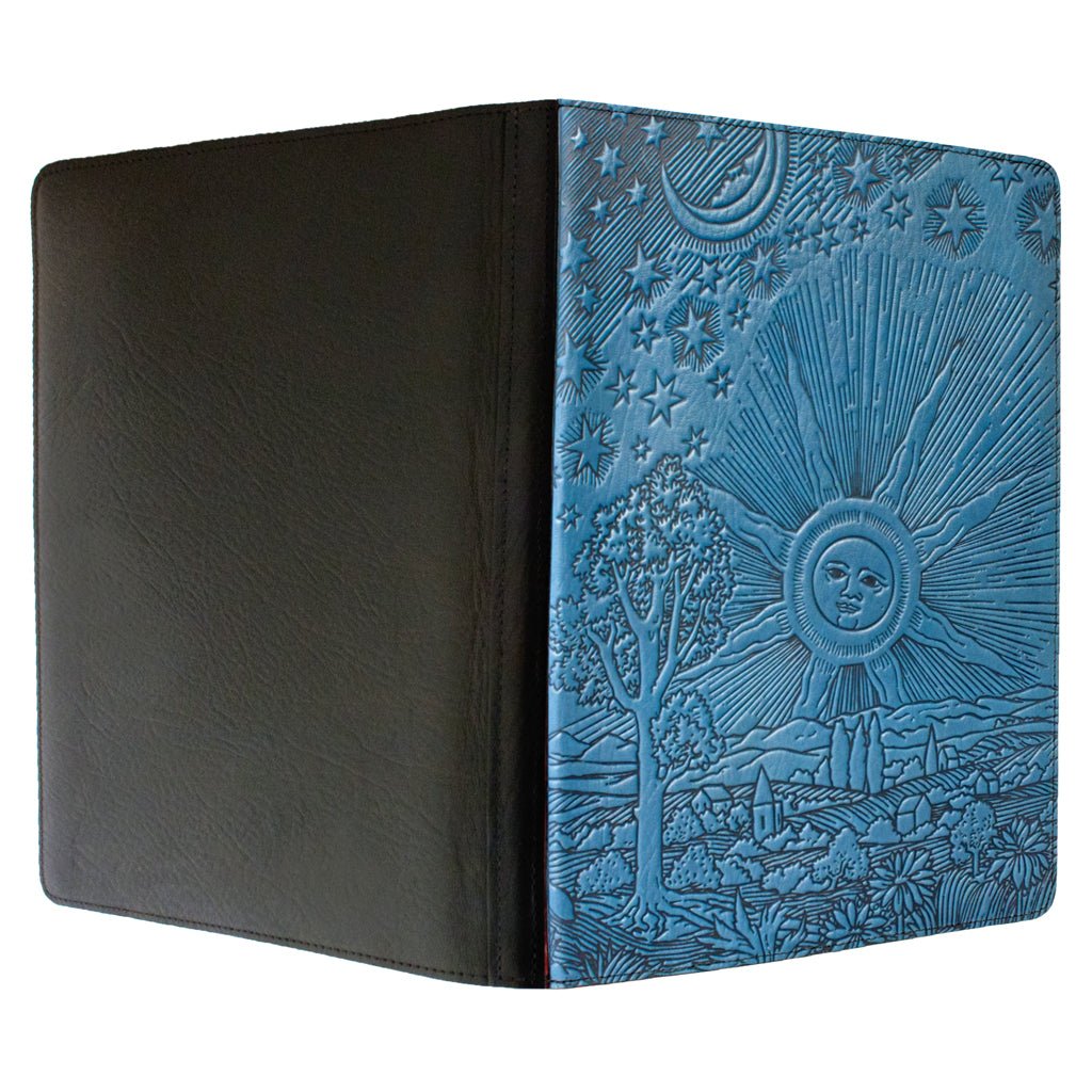 Oberon Design Large Leather Notebook Portfolio, Roof of Heaven, Blue