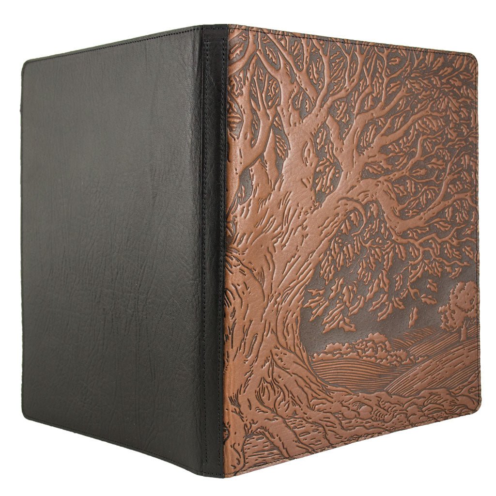 Oberon Design Large Leather Notebook Portfolio, Tree of Life, Saddle - Open