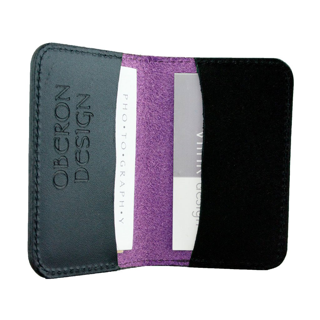 Leather Business Card Holder, Mini Wallet, Orchid Interior
