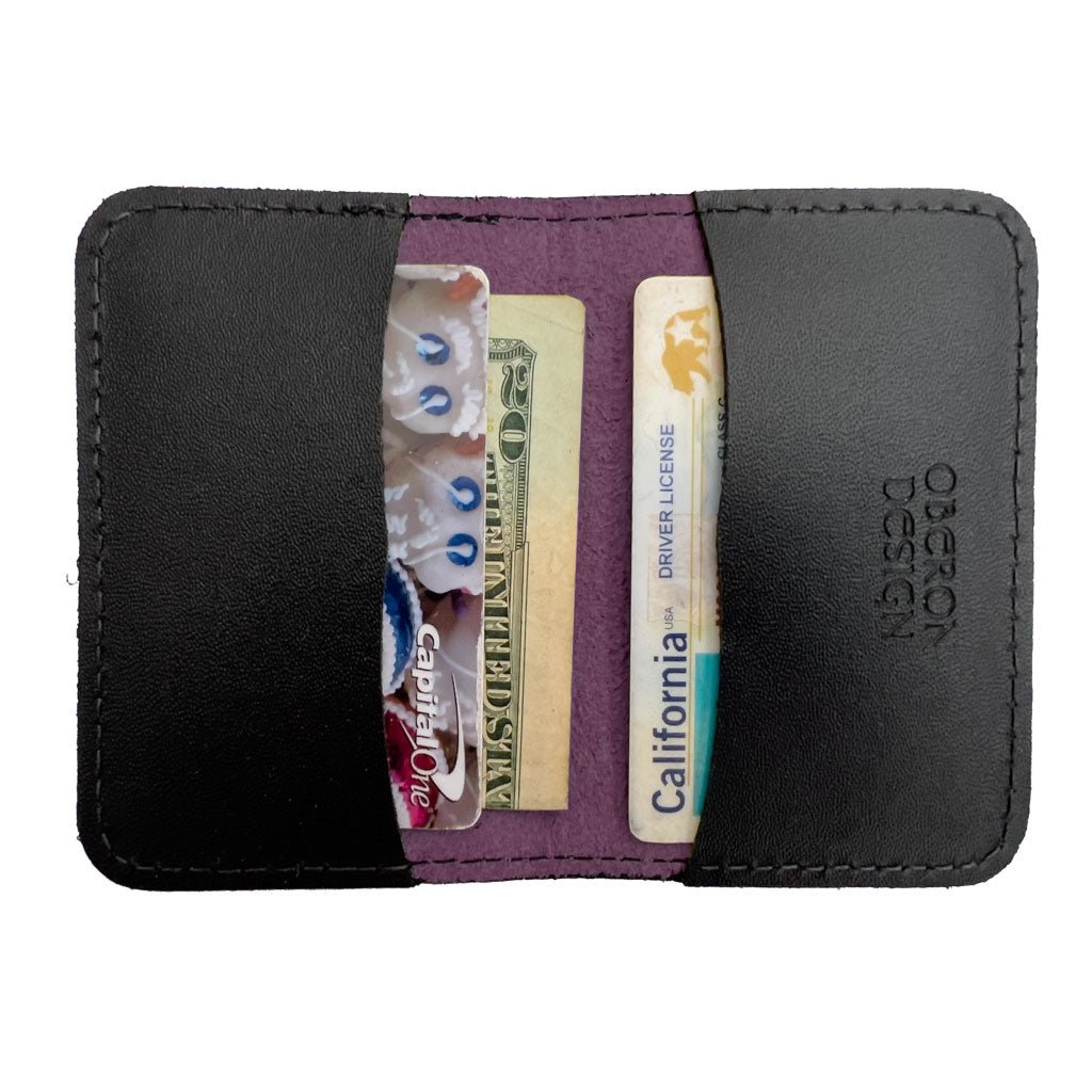 Oberon Design Leather Business Card Holder, Mini Wallet, Orchid Interior
