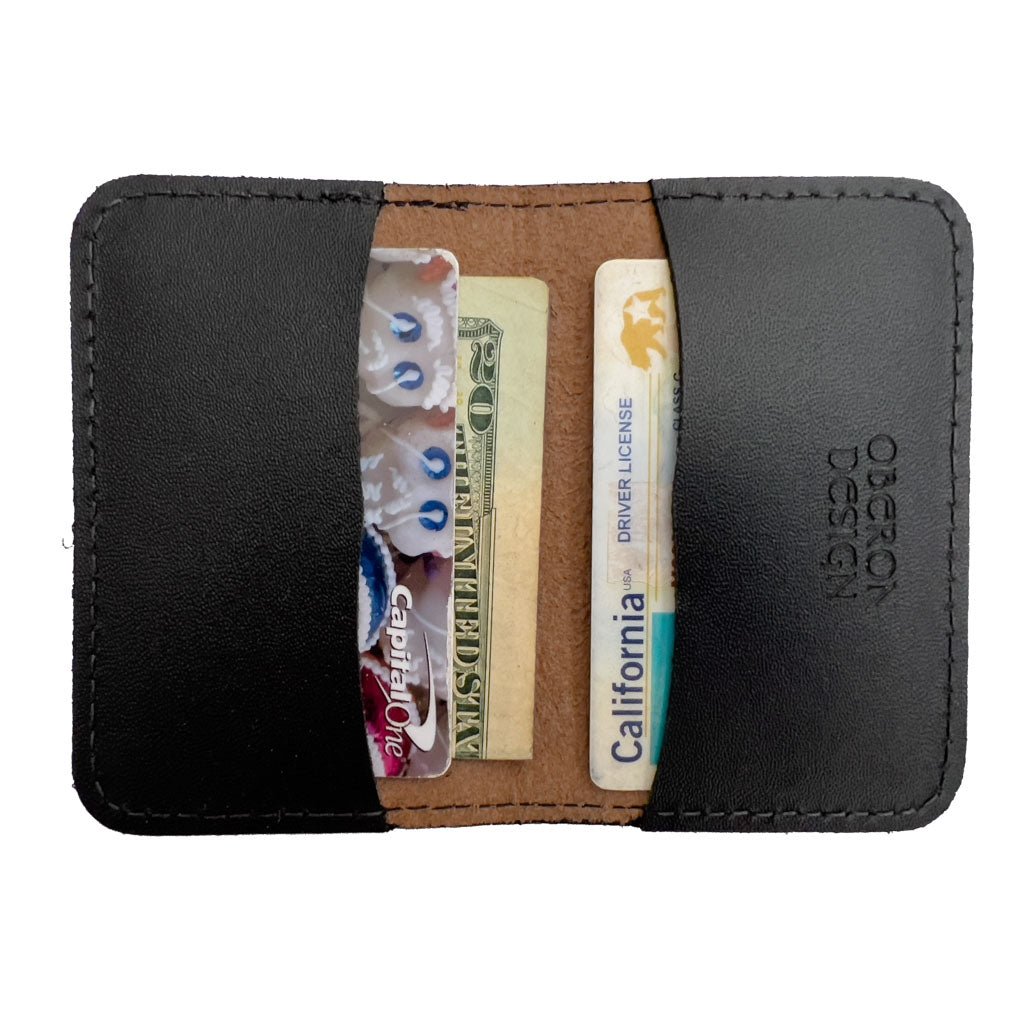 Leather Business Card Holder, Mini Wallet, Saddle Interior