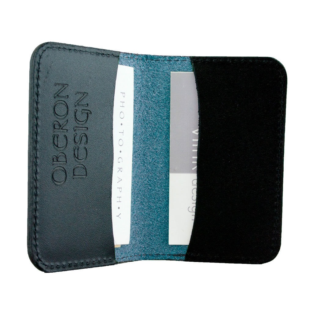 Oberon Leather Business Card Holder, Mini Wallet, Blue Interior