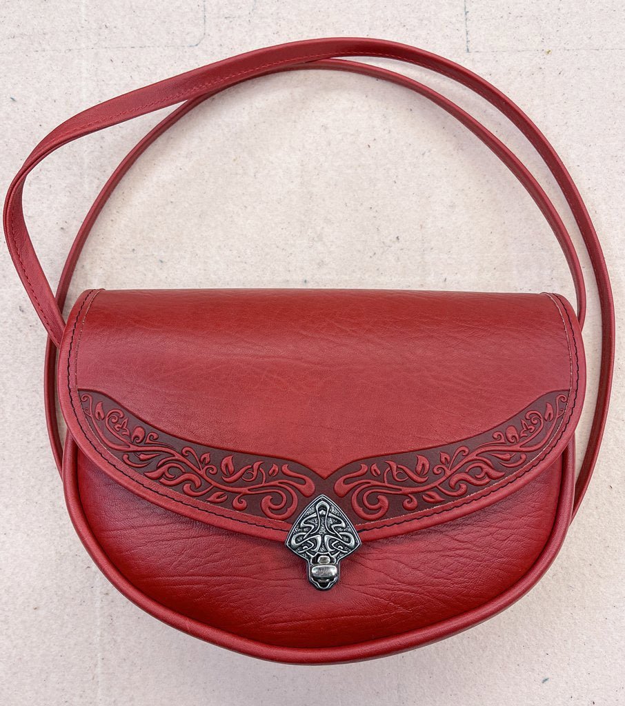 Oberon Design Leather Women's Crossbody Handbag, Art Nouveau Lila, Red