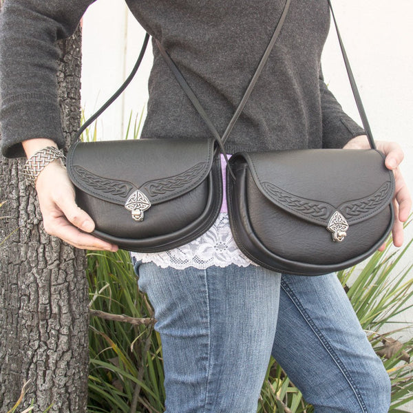Oberon Design Leather Women s Crossbody Handbag Black Celtic Lilah