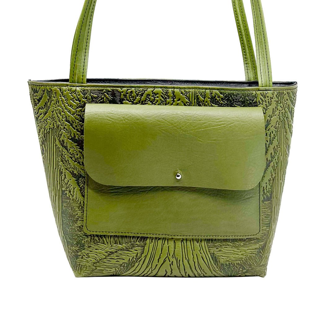Leather Handbag, The Classic Tote, Forest, With Pocket Detail