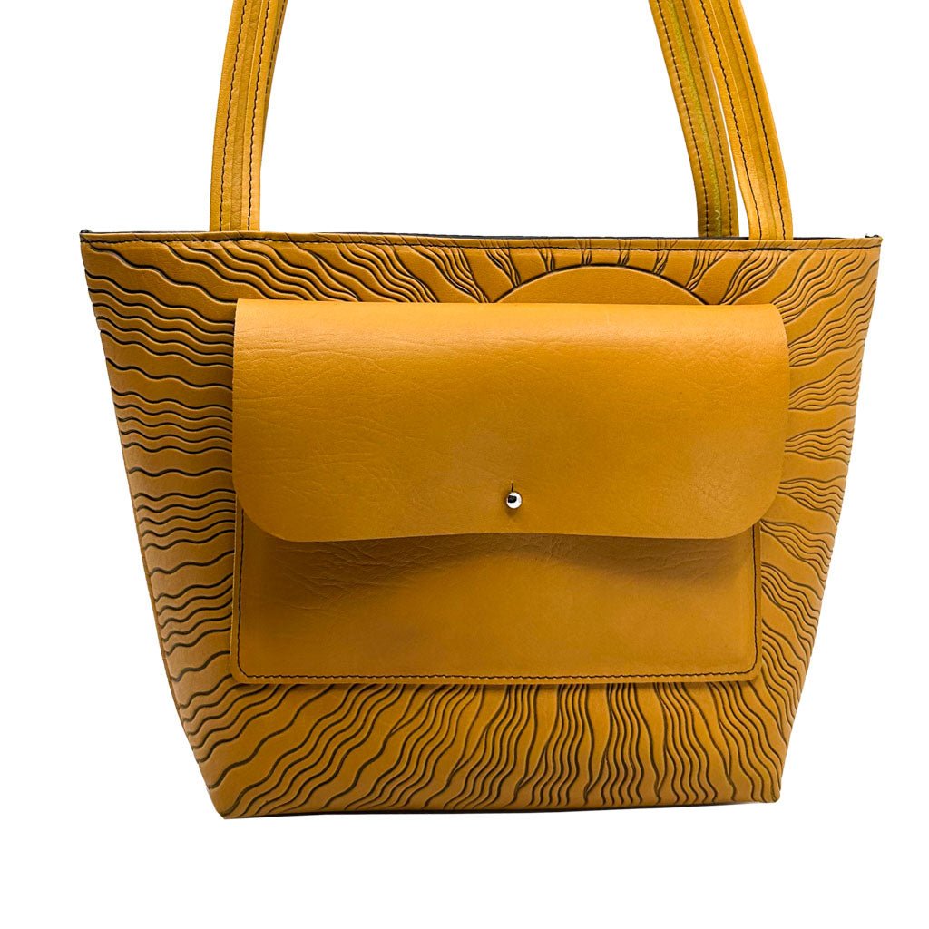 Leather Handbag, The Classic Tote, Sun in Marigold With Pocket Feature