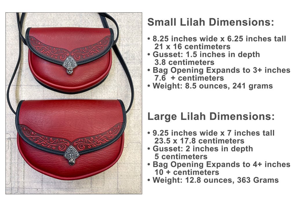 Oberon Design Leather Women&#39;s Crossbody Handbag, Art Nouveau Lila, Dimensions