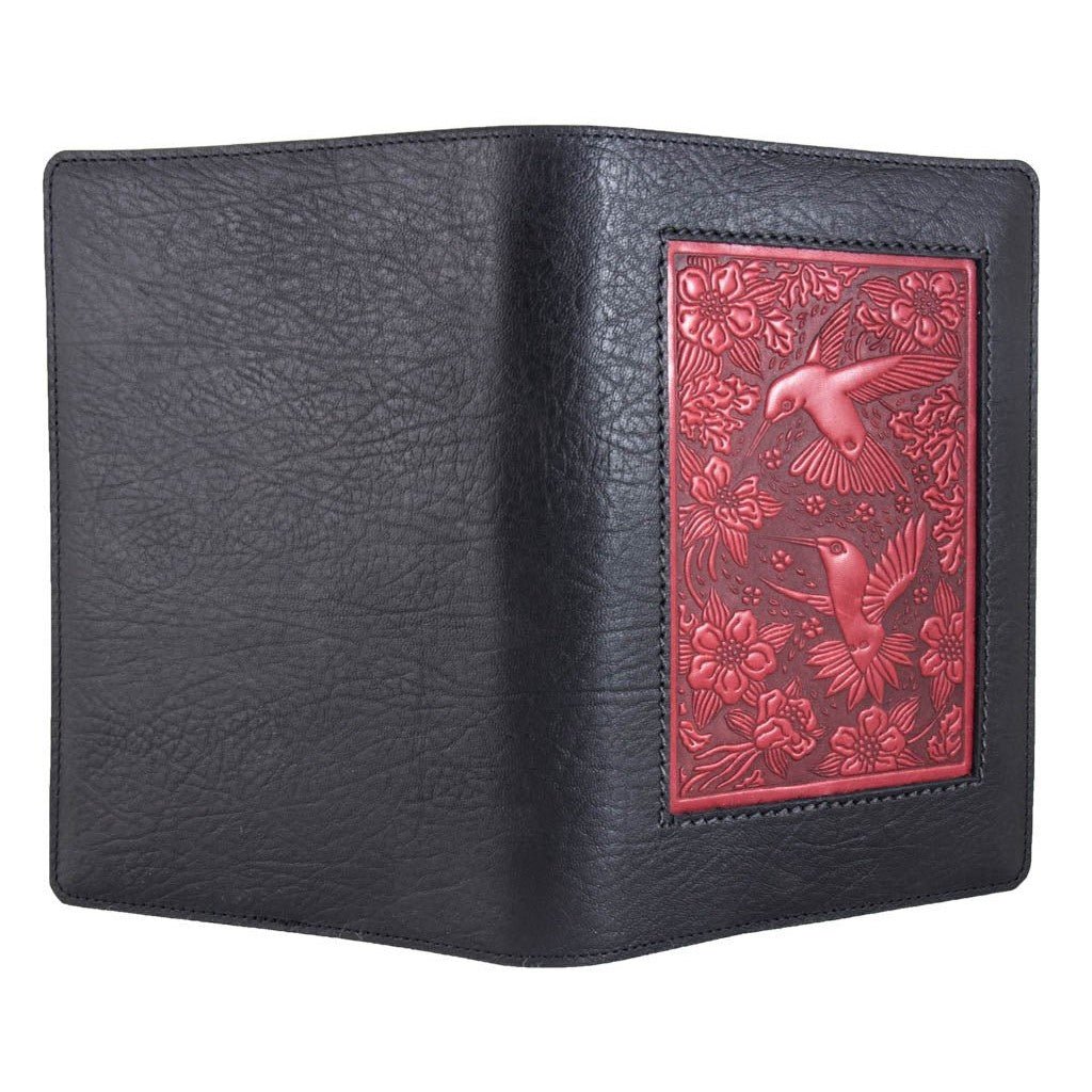 Oberon Design Leather Refillable Icon Journal Cover, Hummingbirds, Open