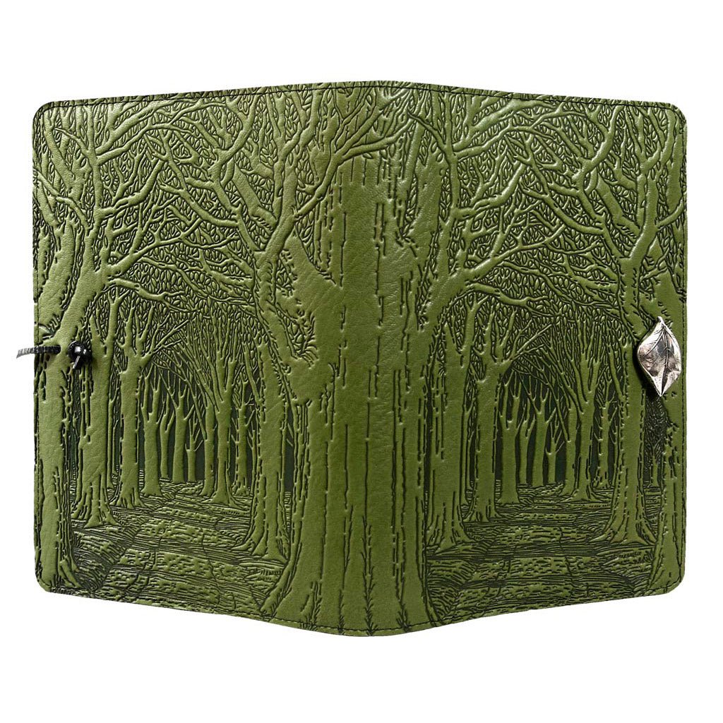 Oberon Design Leather Refillable Journal Cover, Avenue of Trees, Fern - Open