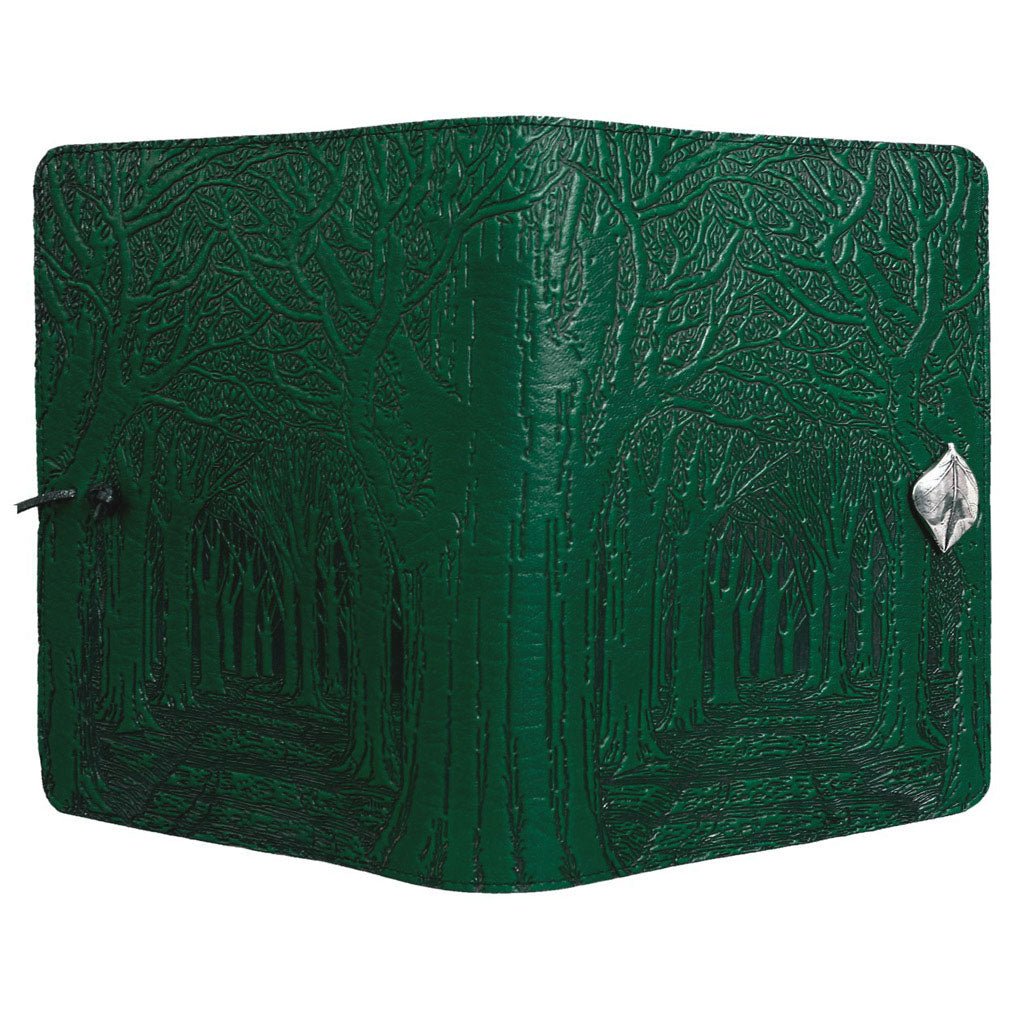 Oberon Design Leather Refillable Journal Cover, Avenue of Trees, Green - Open