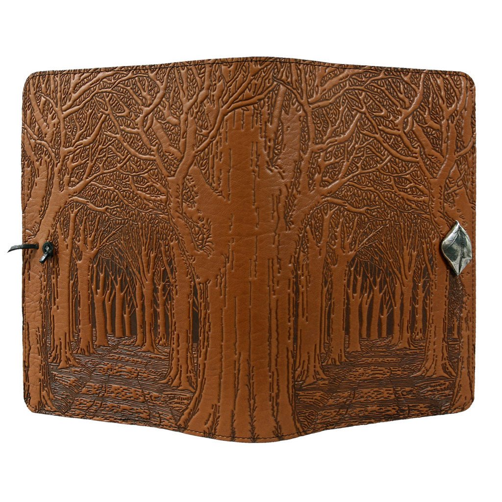 Oberon Design Leather Refillable Journal Cover, Avenue of Trees, Saddle - Open