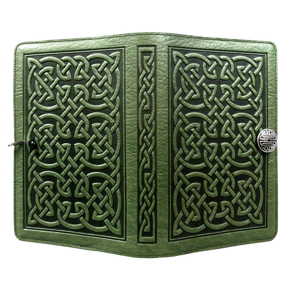 Oberon Design Leather Refillable Journal Cover, Bold Celtic, Fern - Open