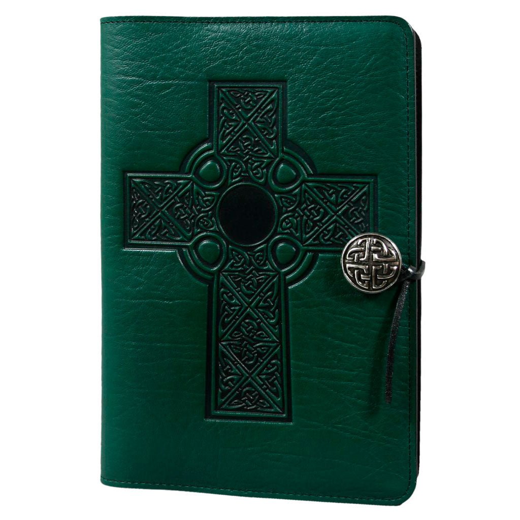 Oberon Design Leather Refillable Journal Cover, Celtic Cross, Green