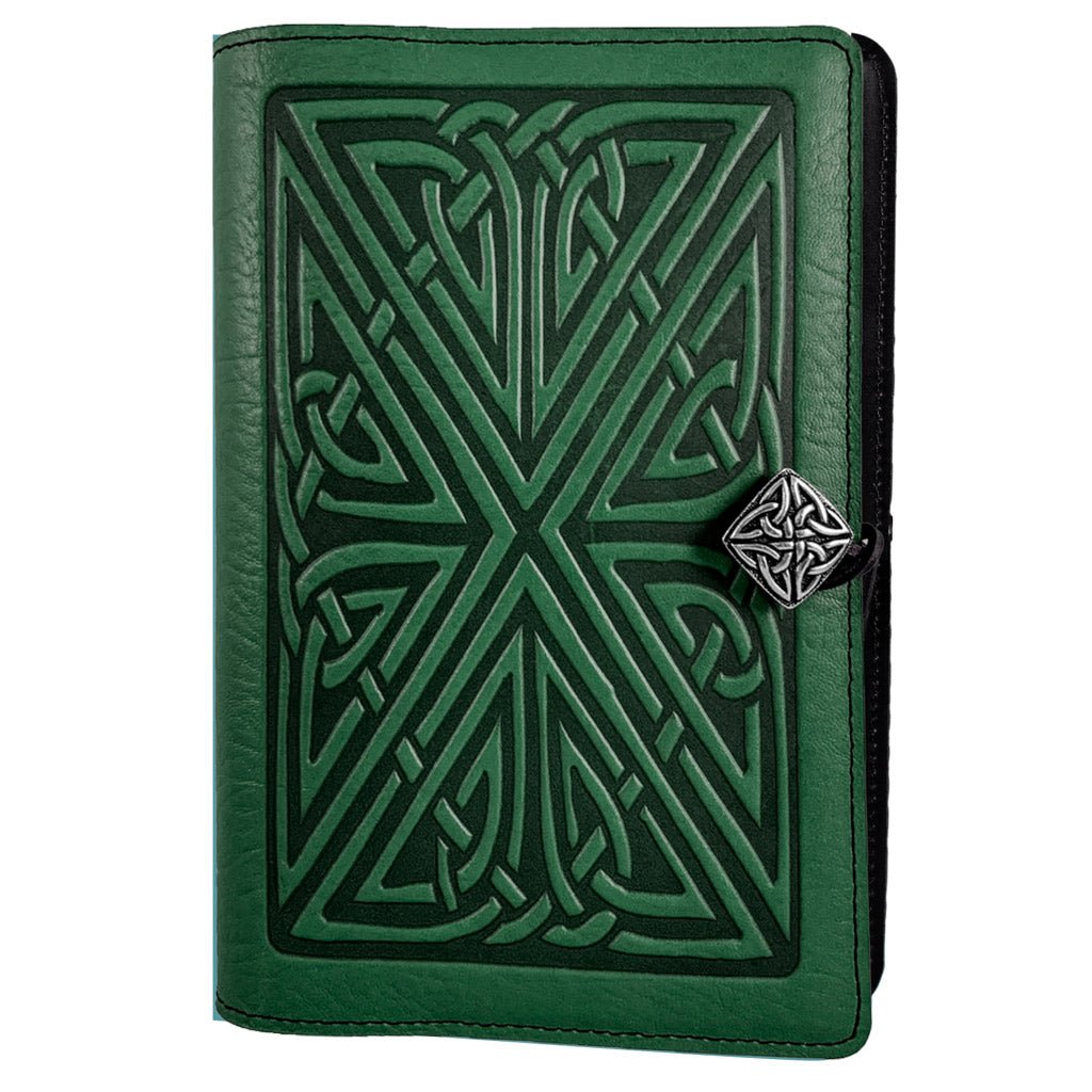 Oberon Design Leather Refillable Journal Cover, Celtic Weave, Green