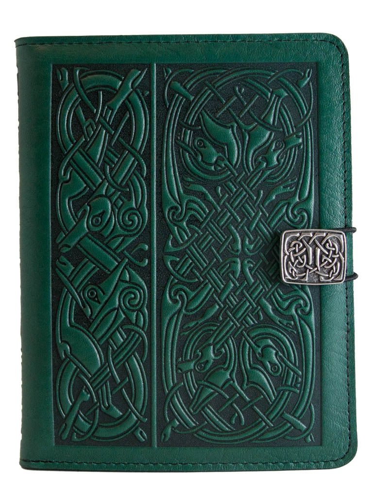 Genuine leather cover, case for Kindle e-Readers, Celtic Hounds. Green