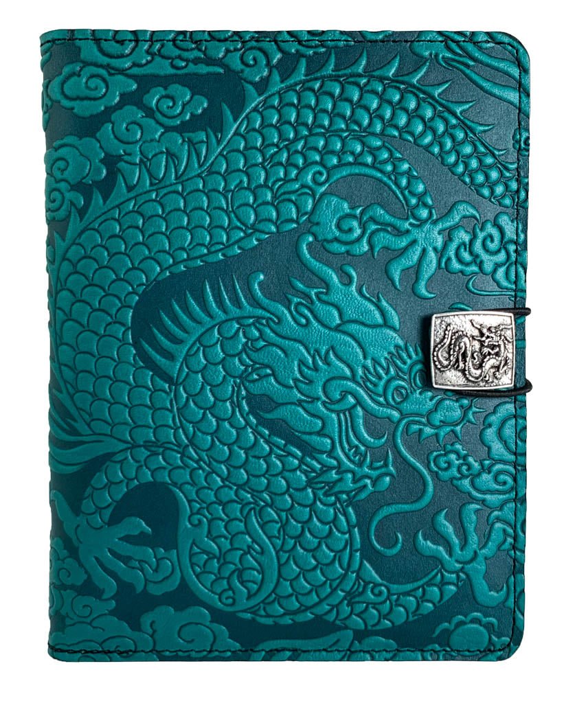 Genuine leather cover, case for Kindle e-Readers, Cloud Dragon, Teal