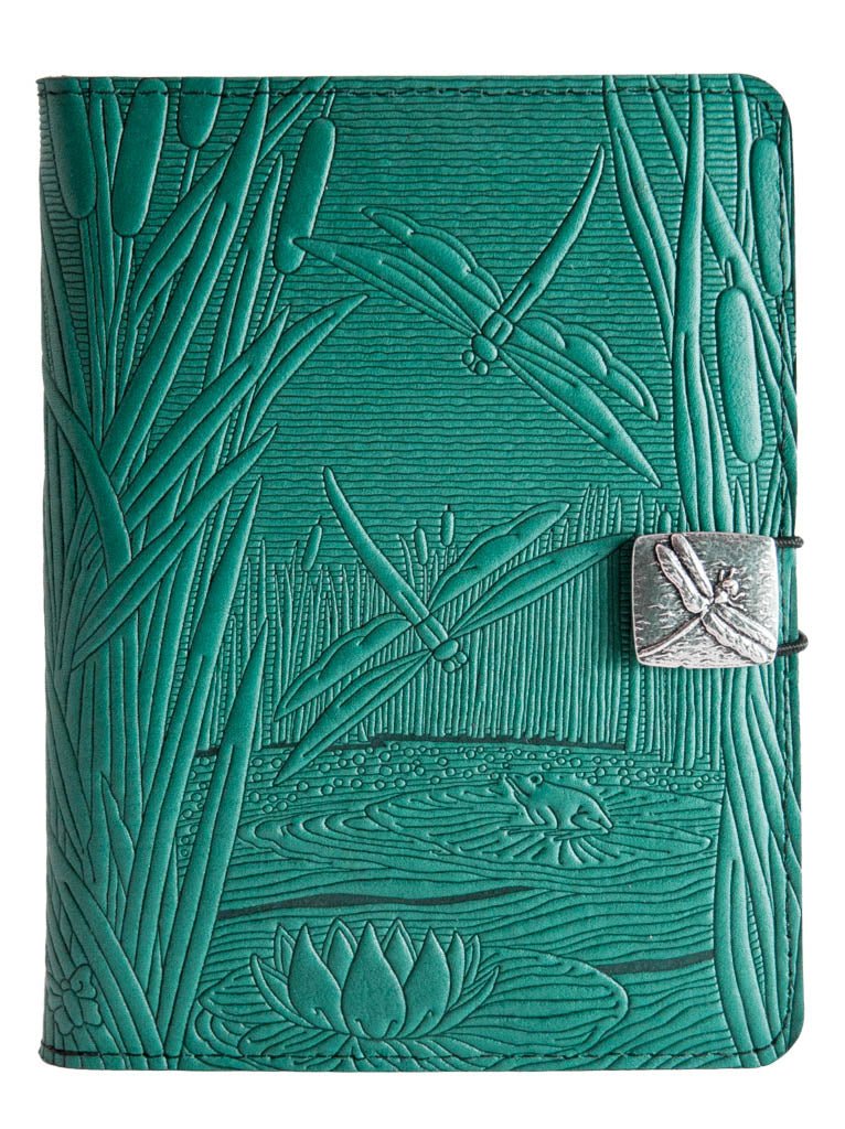 Genuine leather cover, case for Kindle e-Readers, Dragonfly Pond, Teal