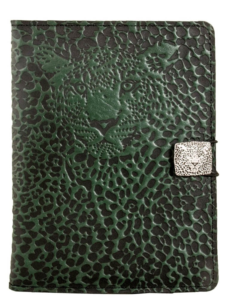 Genuine leather cover, case for Kindle e-Readers, Leopard, Green