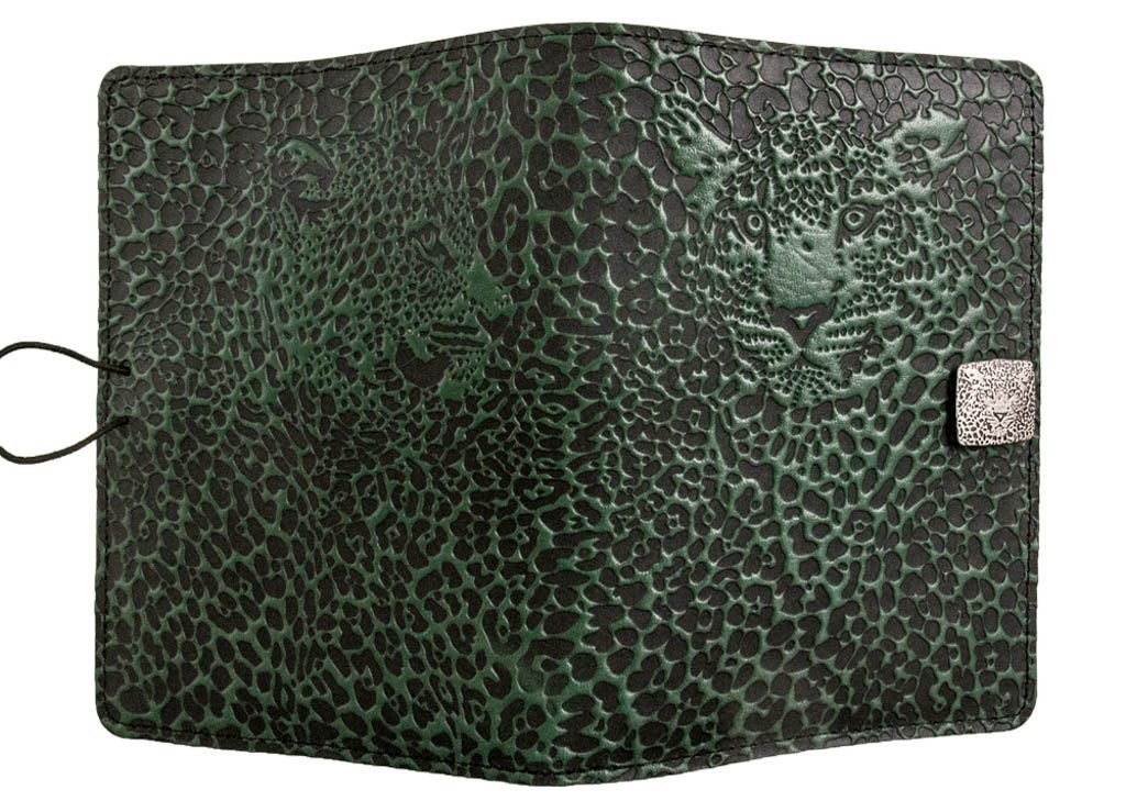 Genuine leather cover, case for Kindle e-Readers, Leopard, Green - Open