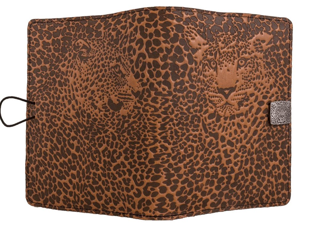 Genuine leather cover, case for Kindle e-Readers, Leopard, Saddle - Open