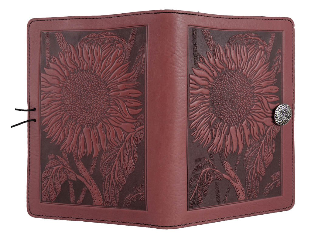 Genuine leather cover, case for Kindle e-Readers, Sunflower, Wine - Open