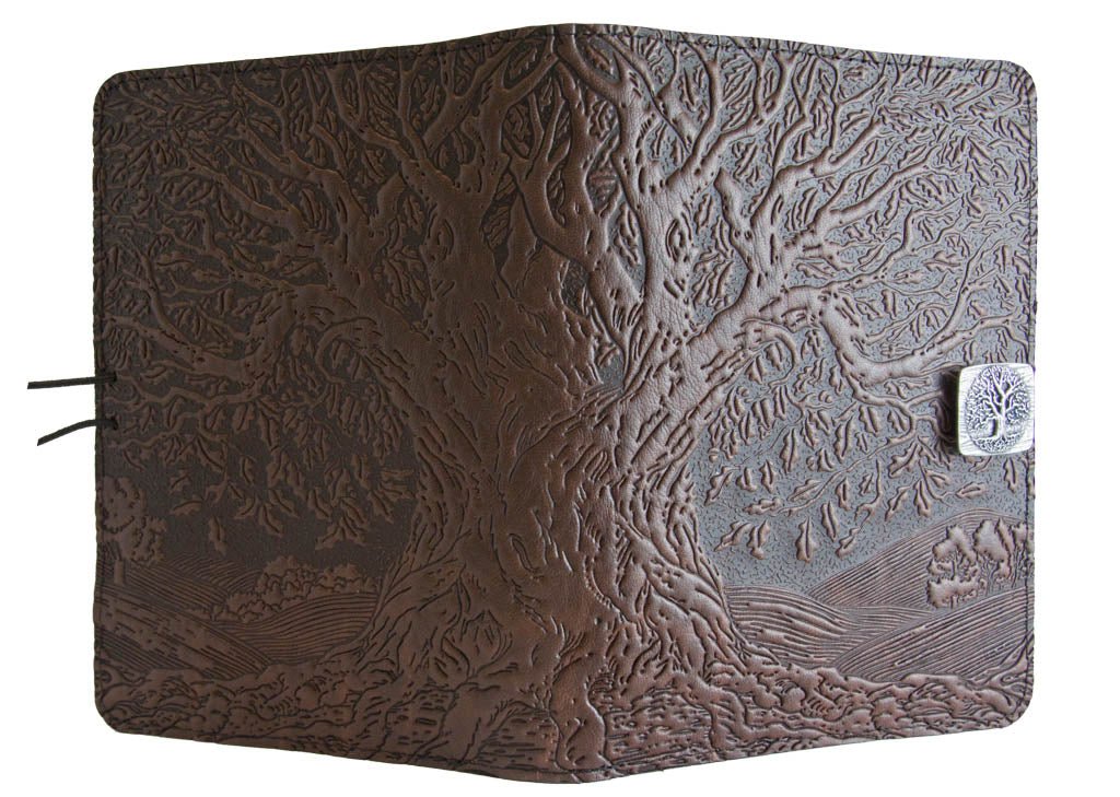 Genuine leather cover, case for Kindle e-Readers, Tree of Life, Chocolate - Open