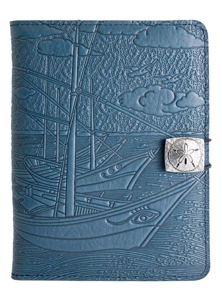 Genuine leather cover, case for Kindle e-Readers, Van Gogh Boats, Navy