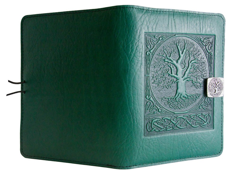 Genuine leather cover, case for Kindle e-Readers, World Tree, Green - Open