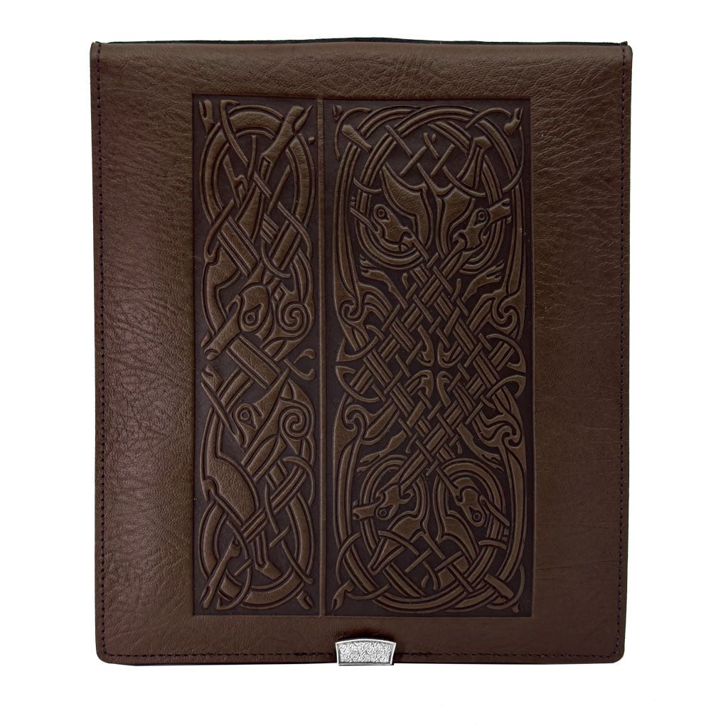 Oberon Design Leather Kindle Scribe Cover, Celtic Hounds in Chocolate