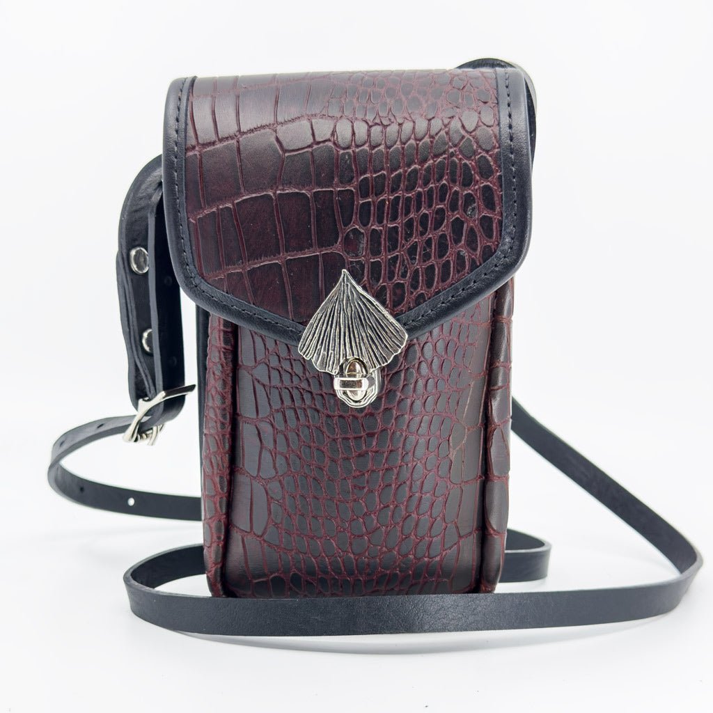 Limited Edition Leather "Molly" Women's Cell Phone Handbag, Burgundy Alligator