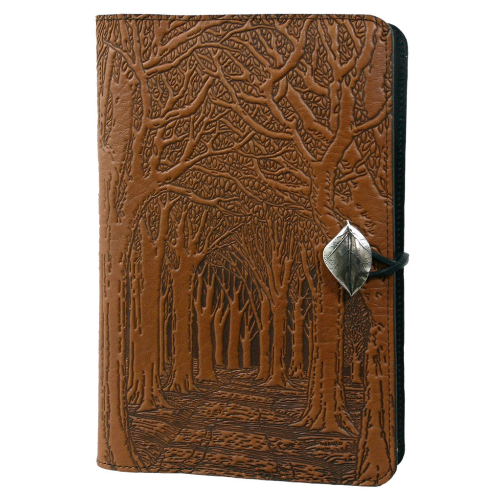 Oberon Design Large Refillable Leather Notebook Cover, Avenue of Trees, Saddle